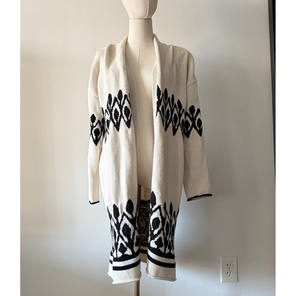 J Crew Point Su Women's Longline Cardigan Southwest Cotton XS Jacquard Knit Open - Picture 13 of 14
